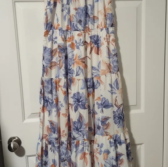 NWT JAPNA Maxi Dress White Blue Floral Halter Lined Maxi Dress Women’s Sz Large - Picture 6 of 10